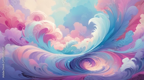 Wallpaper Mural Whimsical cloudscape with swirling, pastel-colored waves.  A vibrant, dreamlike scene of soft, flowing forms Torontodigital.ca