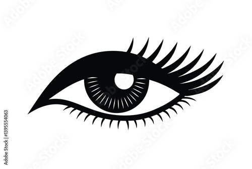 Stylish Black and White Female Eye with Long Lashes Illustration