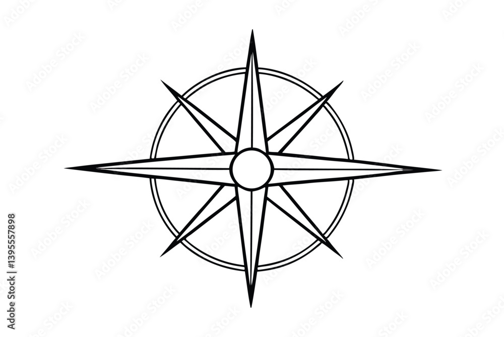 Simple Minimalist Black And White Compass Rose Vector Illustration For Design Projects Simple Minimalist Black And White Compass Rose Vector Illustration For Design Projects