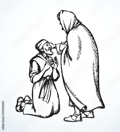 Vector drawing. Jesus healing a man