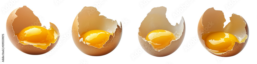 Set of a cracked open eggshell with yellow yolk, isolated on a transparent background. Set of a cracked open eggshell with yellow yolk, isolated on a transparent background.