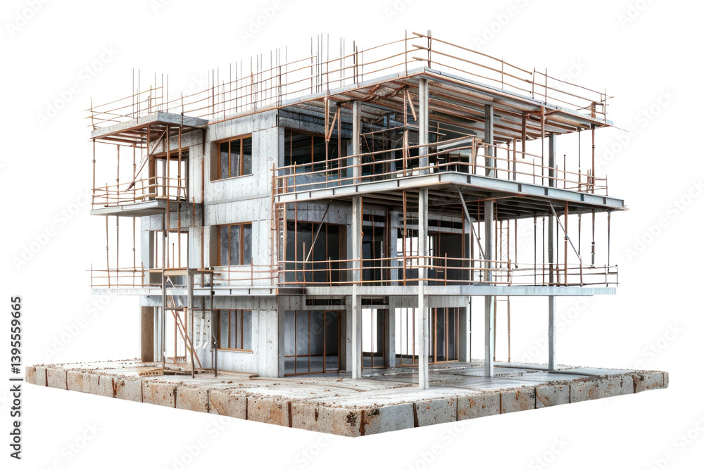 PNG Building construction scaffolding diagram city.
