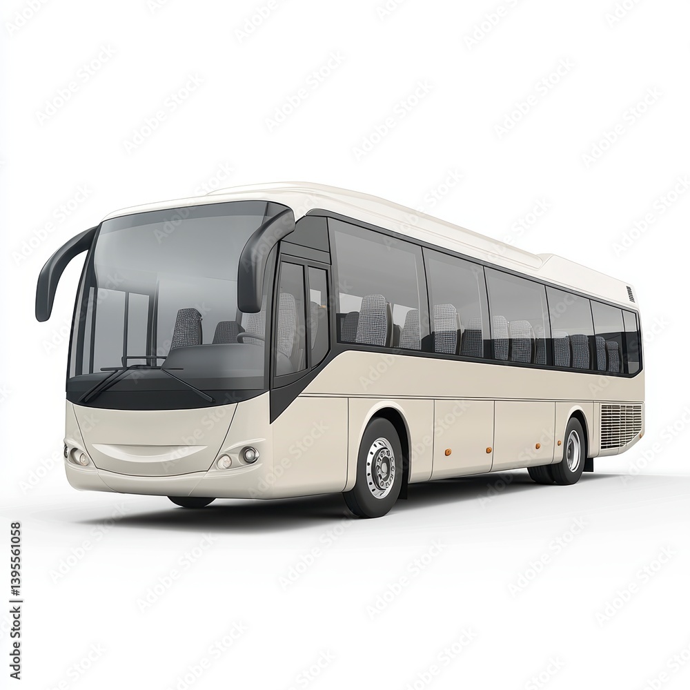 Off White Modern Tour Bus on White Background Off White Modern Tour Bus on White Background