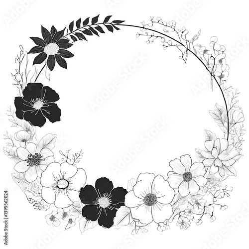 black and white floral frame