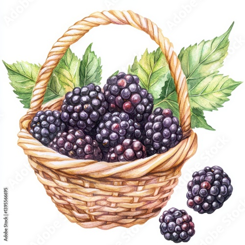 Wallpaper Mural Watercolor Painting of Blackberries in Wicker Basket Torontodigital.ca