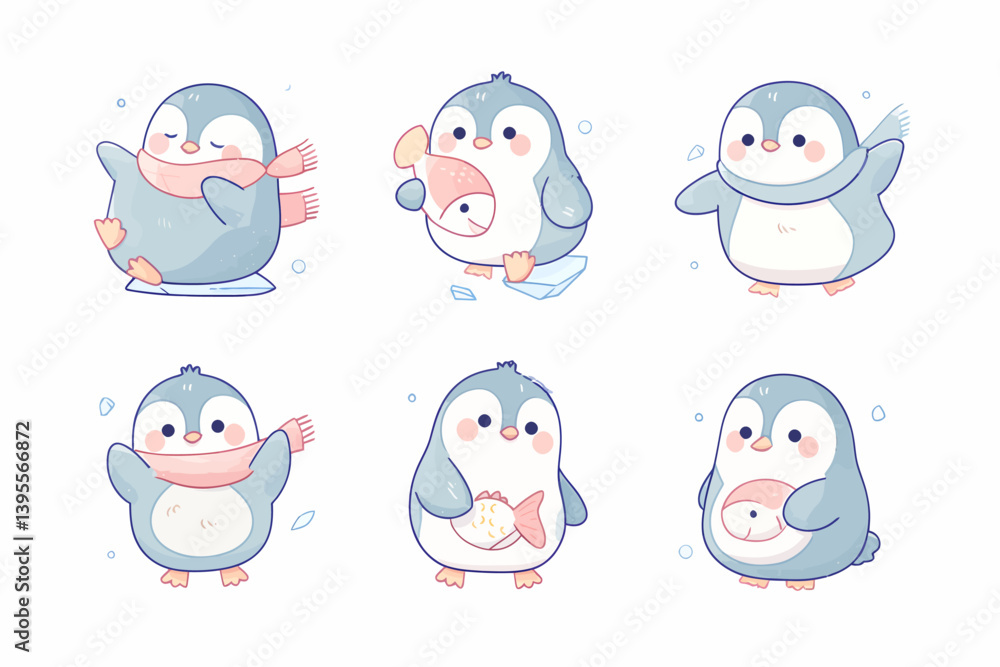 Obraz premium Cute Penguin Cartoon Character Set