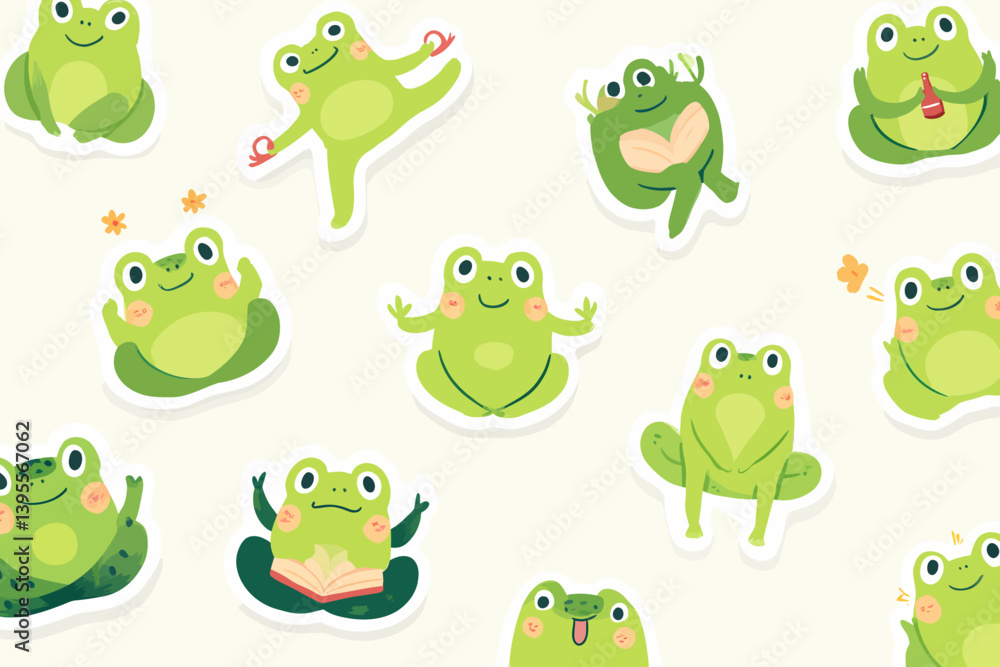 Obraz premium Playful Frog Sticker Pattern