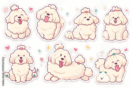 Cute Cartoon Poodle Sticker Set
