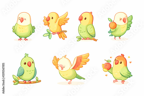 Cute Lovebird Cartoon Set