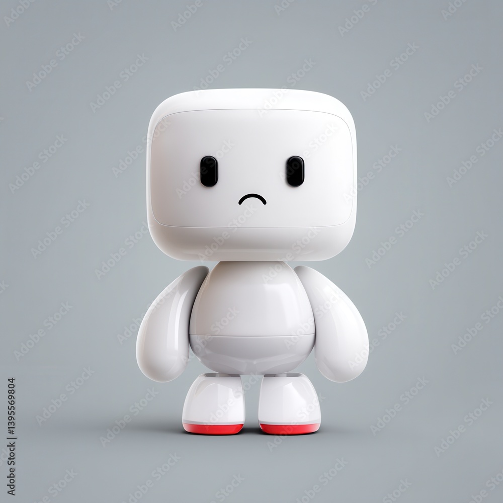 Cute Character with Square Head and Sad Expression in Minimalist Style Cute Character with Square Head and Sad Expression in Minimalist Style