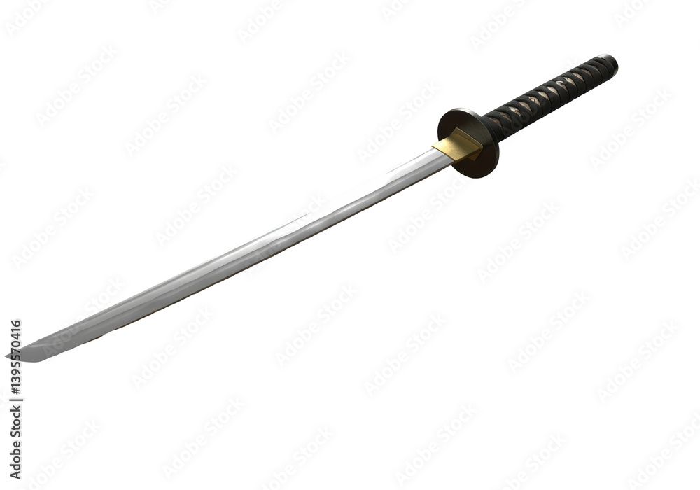 Isolated Silver Katana Sword with Black Handle Detailed Isolated Silver Katana Sword with Black Handle Detailed