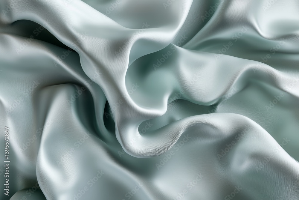 Fototapeta premium The abstract design features flowing mint green fabric, which creates smooth, undulating curves and waves that evoke feelings of calmness and poise