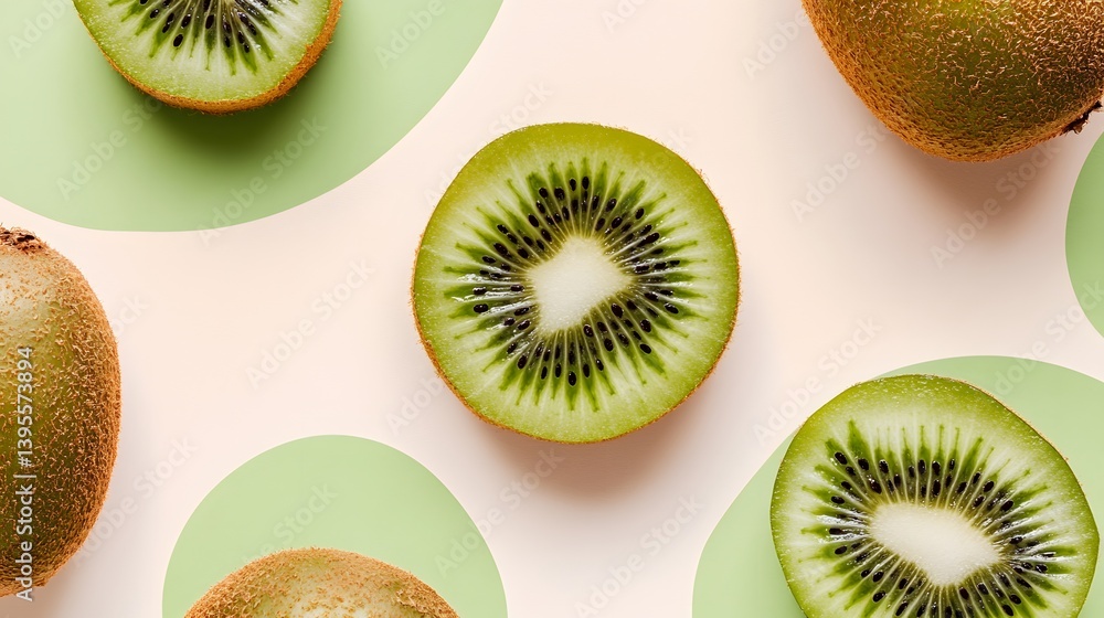 Fototapeta premium Vibrant Kiwi Fruit Slices Pattern Background