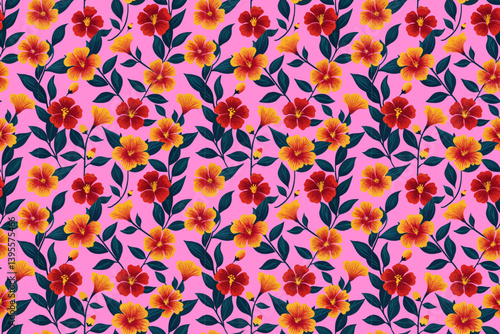 An eye-level view captures a symmetrical, repeating pattern of radiant blossoms on vibrant stems, showcasing the innate beauty and intricate design found within the natural world.