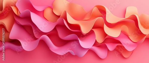 Delicate waves of pink and coral petals in an abstract composition generate a soft, ethereal atmosphere that embodies tranquility and refinement