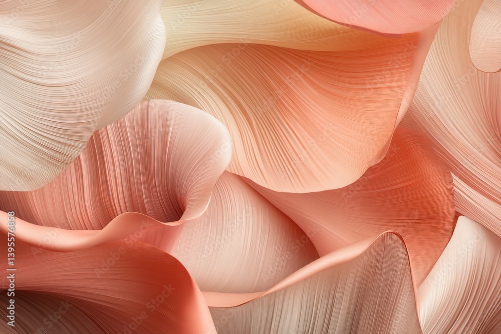An abstract arrangement of soft pink and coral waves is depicted, conveying a sense of fluid movement and serenity, all set against a gentle, dreamlike background An abstract arrangement of soft pink and coral waves is depicted, conveying a sense of fluid movement and serenity, all set against a gentle, dreamlike background