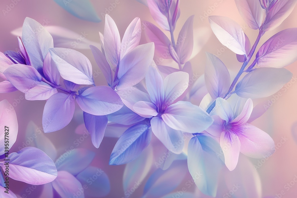 The gentle blooming of purple flowers amidst soft green foliage creates a serene and dreamy ambiance, perfectly suited for designs that draw inspiration from nature The gentle blooming of purple flowers amidst soft green foliage creates a serene and dreamy ambiance, perfectly suited for designs that draw inspiration from nature