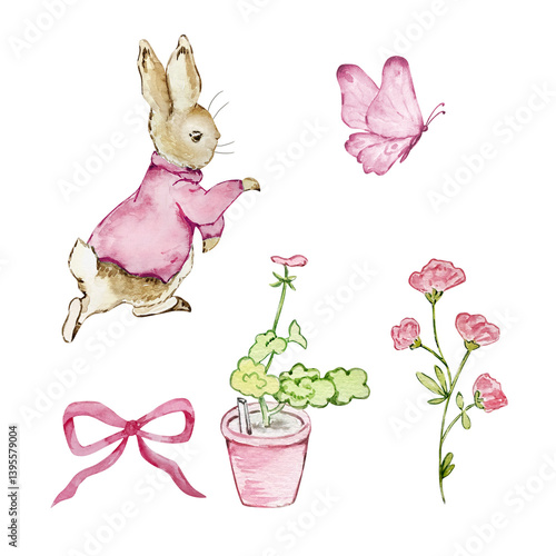 Watercolor Peter Rabbit set, illustration children's book