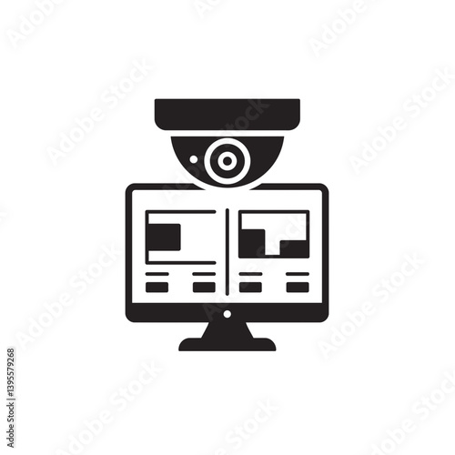 Security System in Monitoring: A surveillance camera peers over a computer monitor displaying security footage, a symbol of protection and vigilance against threats.