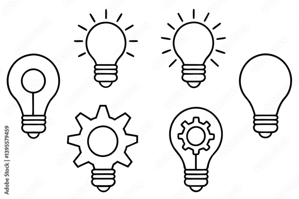 Light bulb with cog unique creative vision Light bulb with cog unique creative vision