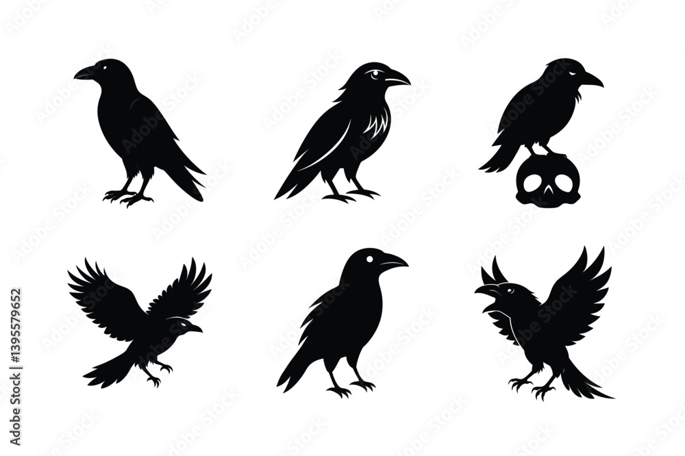 Fototapeta premium Raven Bird silhouette vector bundle illustration