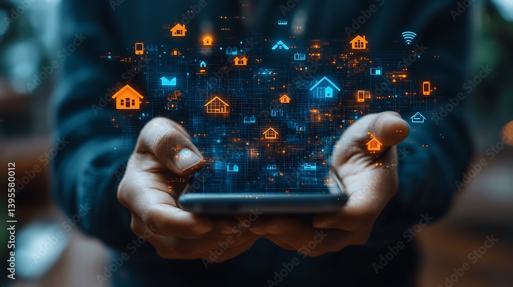 Digital Future: Mobile Device Connecting Homes and Technology for a Smart, Networked World, Innovation, Modern Life.