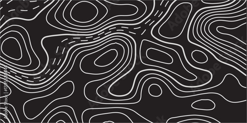 Harmonious Dance of Elevation and Elegance: Wavy Topographic Line Art Flowing Across a Bold Black Canvas, Capturing the Essence of Modern Luxury and Spatial Poetry"