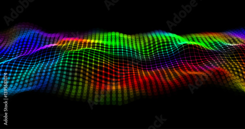Abstract winding lines of different colors on a black background. Vector illustration in concept technology, science, music, modernity.