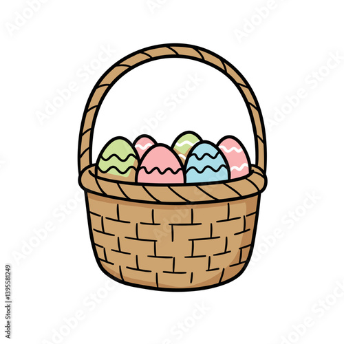 Easter basket with colorful eggs against a white background  