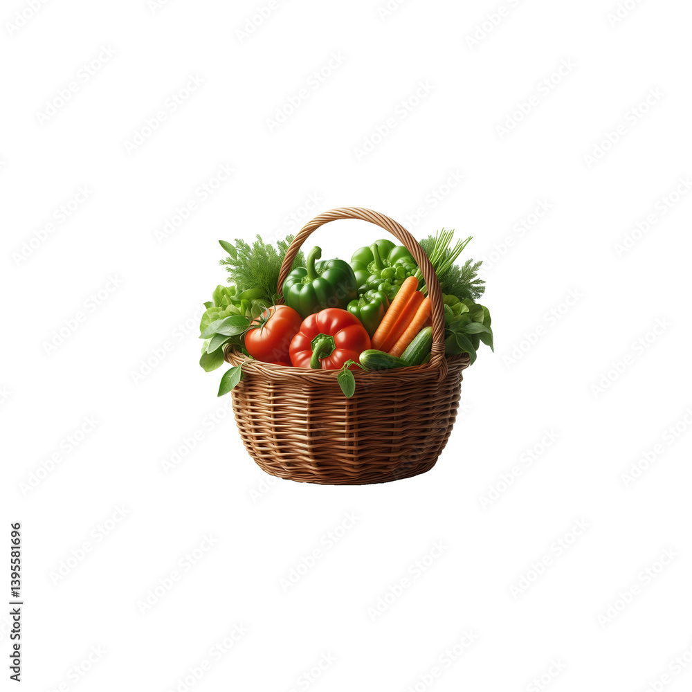 Isolated Basket Full of Mixed Vegetables on Transparent Background Isolated Basket Full of Mixed Vegetables on Transparent Background
