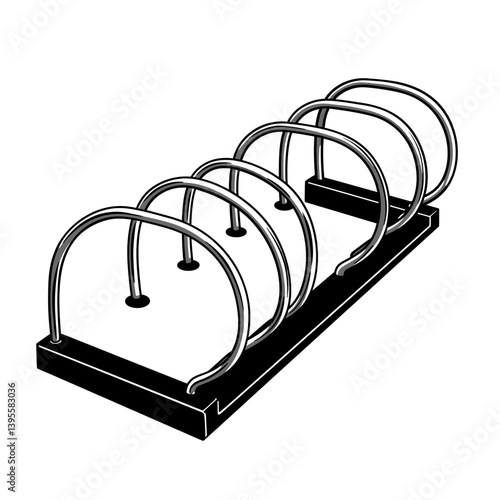 Bicycle Rack on a Clear Day: A functional and modern bicycle rack, crafted from sleek metal and designed for efficient space use, against a plain backdrop, offering a minimalist and clean aesthetic.
