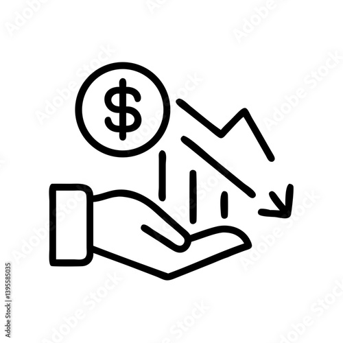 Hand holding money with declining graph line  