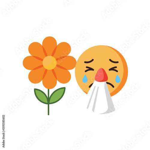 Pollen Allergy Distress: An emoji experiencing severe allergy symptoms next to a vibrant flower, representing the effects of pollen and hay fever.