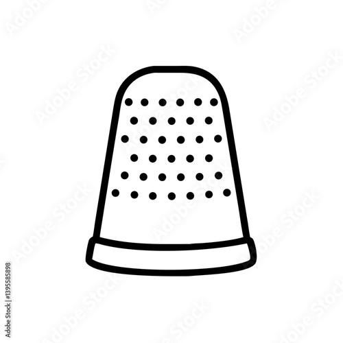 Thimble outline in simple style, black and white, for sewing projects  