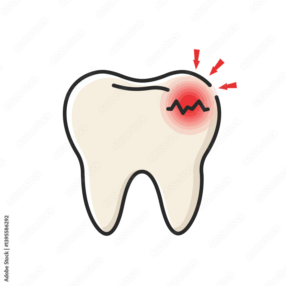 Pain Point: A medical illustration depicts a tooth with a visual representation of pain, emphasizing the concept of dental discomfort. Pain Point: A medical illustration depicts a tooth with a visual representation of pain, emphasizing the concept of dental discomfort.