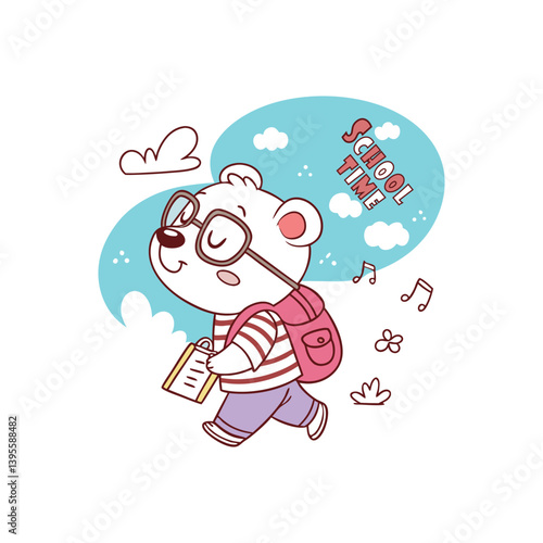 Cute Cartoon Bear Going to School Illustration