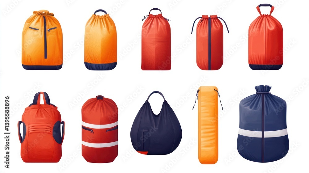 Collection of various drawstring bags and sacks. Collection of various drawstring bags and sacks.