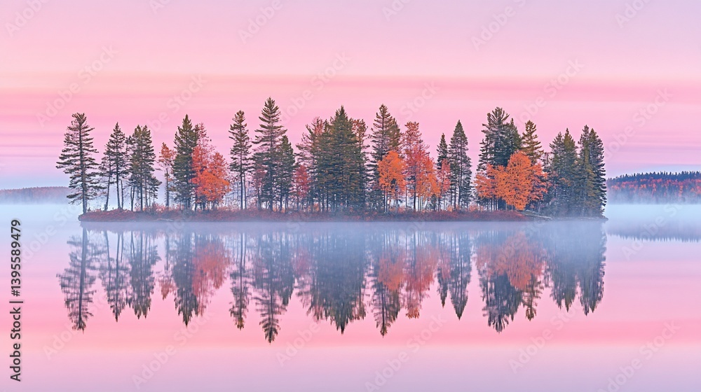Fototapeta premium Island Reflection in Pink Dawn