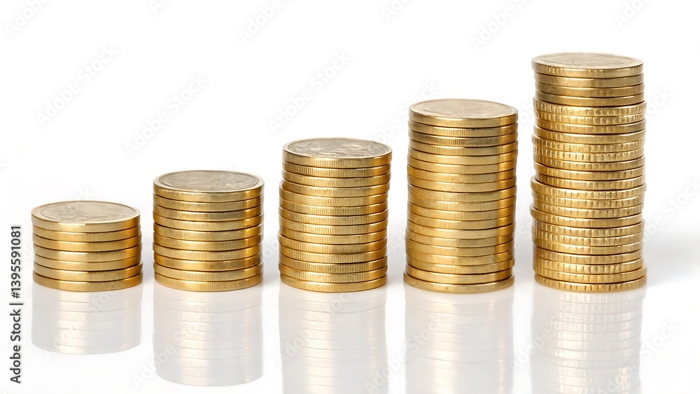 Stacks of Gold Coins Increasing in Height Representing Financial Growth Stacks of Gold Coins Increasing in Height Representing Financial Growth