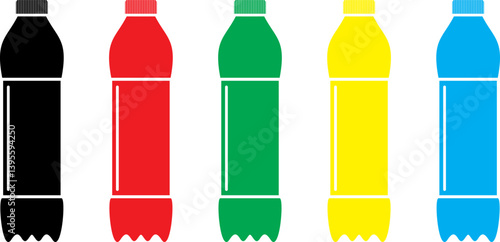 Plastic bottle black with color full icon set. Vector flat style sign illustration.
