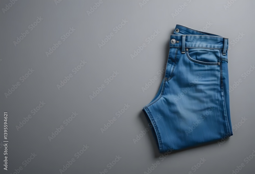 Casual Blue Jeans Folded on a Smooth Gray Surface Casual Blue Jeans Folded on a Smooth Gray Surface