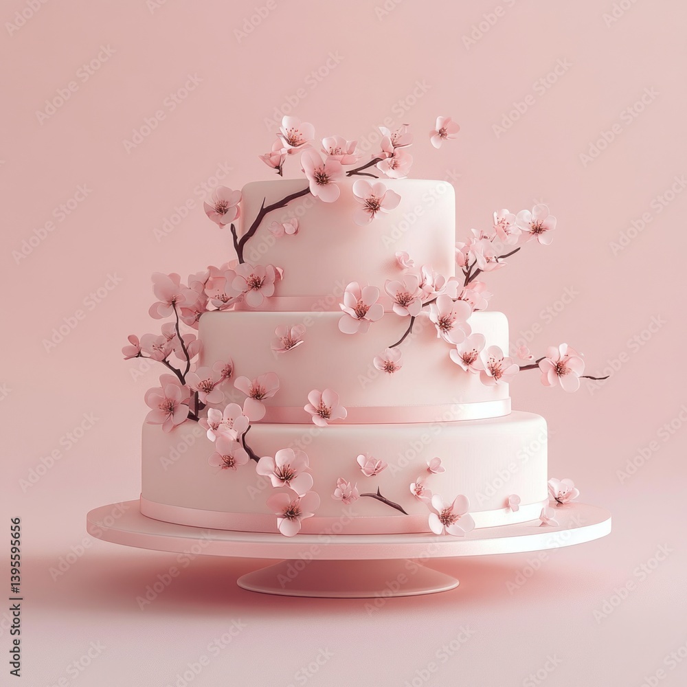 A tiered wedding cake adorned with beautiful pink floral decorations A tiered wedding cake adorned with beautiful pink floral decorations