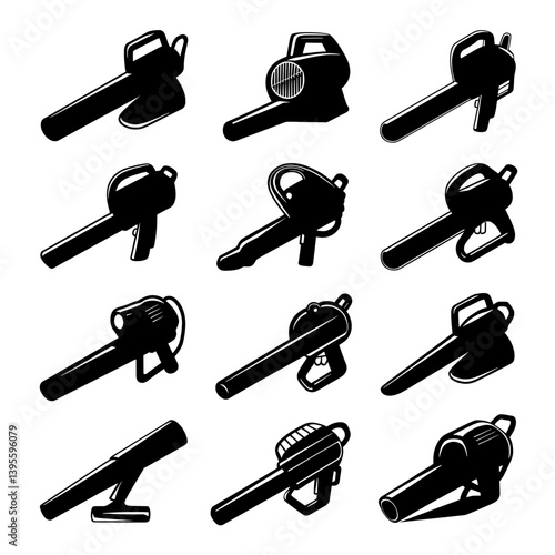 Leaf Blower Silhouette Vector Bundle Black and White Leaf Blower Clipart EPS Illustration