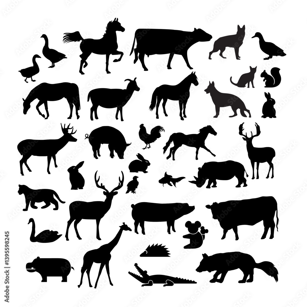 set of animals silhouettes set of animals silhouettes