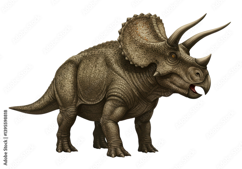 Fototapeta premium Isolated Detailed Triceratops Dinosaur with Rough Skin Texture