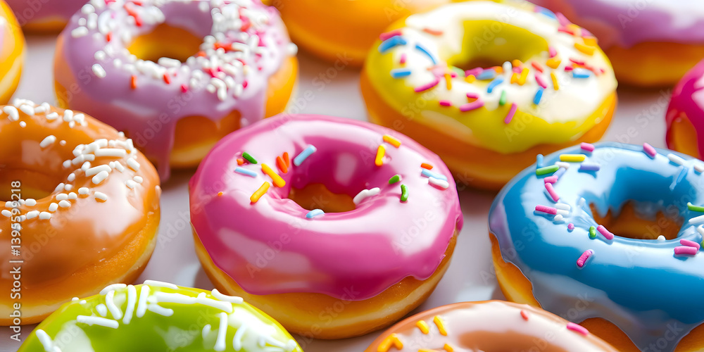 A Colorful Collection of Glazed Donuts with Sprinkles A Colorful Collection of Glazed Donuts with Sprinkles