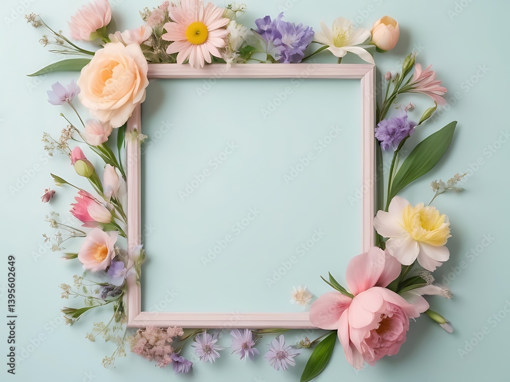 Beautiful Flower Border Frame Background with Blank Center Space for Text Beautiful Flower Border Frame Background with Blank Center Space for Text