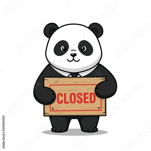 Panda sign: A charming panda holds a "Closed" sign, evoking a sense of closing time or temporary unavailability, and creating a friendly yet definitive image.
