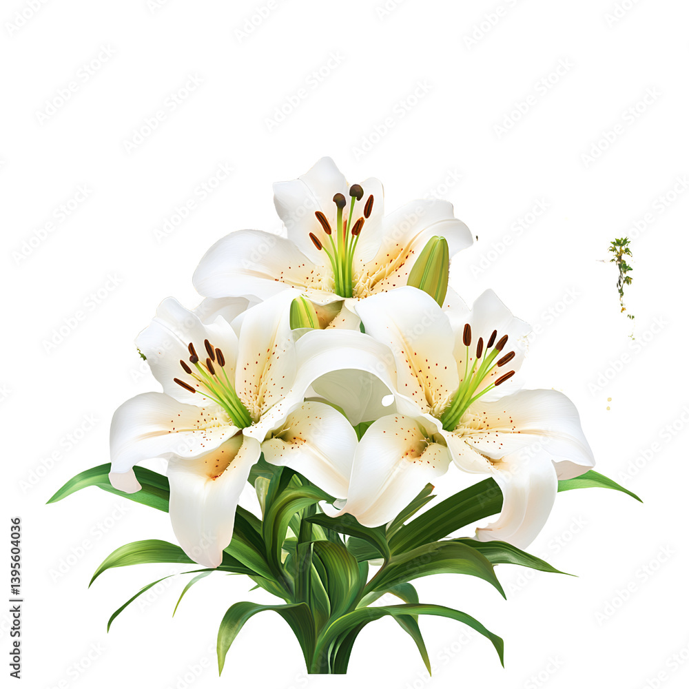 Obraz premium White lily flowers isolated on a Transparent background PNG