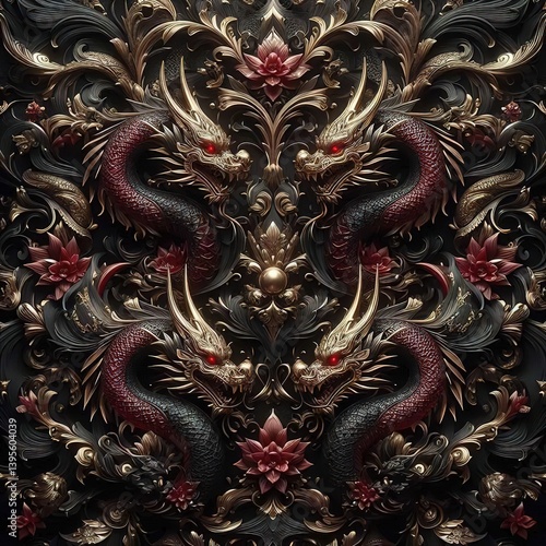 Wallpaper Mural Chinese dragon on the wall statue culture ancient concept decoration background graphic Torontodigital.ca